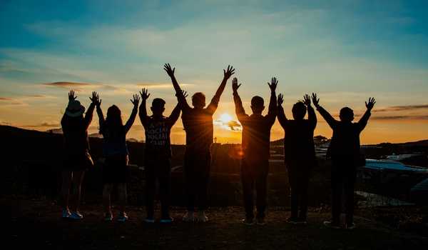 happy people waving