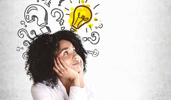 What is event branding girl thinking with cartoon of lightbulbs